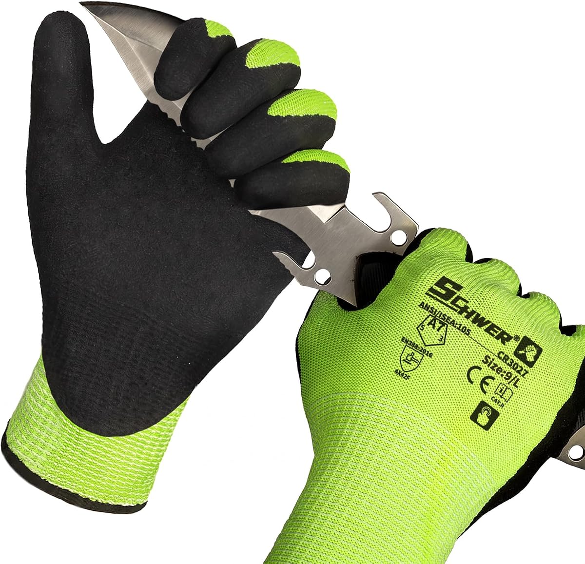 2 Pairs A7 Cut Resistant Work Gloves, Touchscreen, CR3027, XL | Sandy Nitrile Coated, Superior Grip, Used for Woodworking, Glass Cutting, Construction, Cargo Handling, Gardening, Car Repair