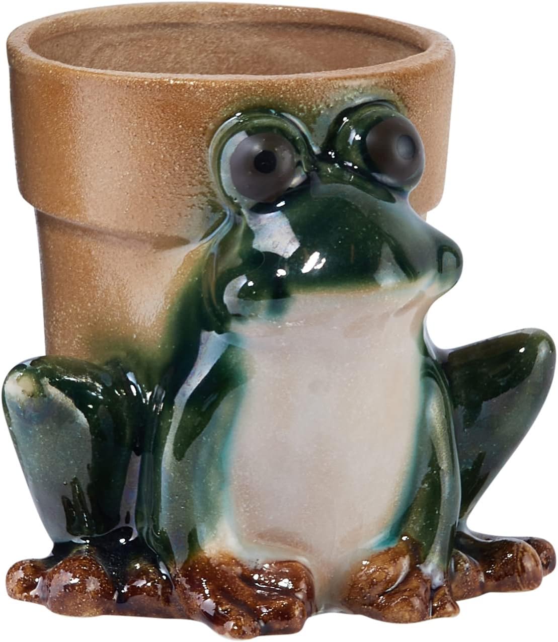 Creative Co-Op Stoneware Frog Planter, Green