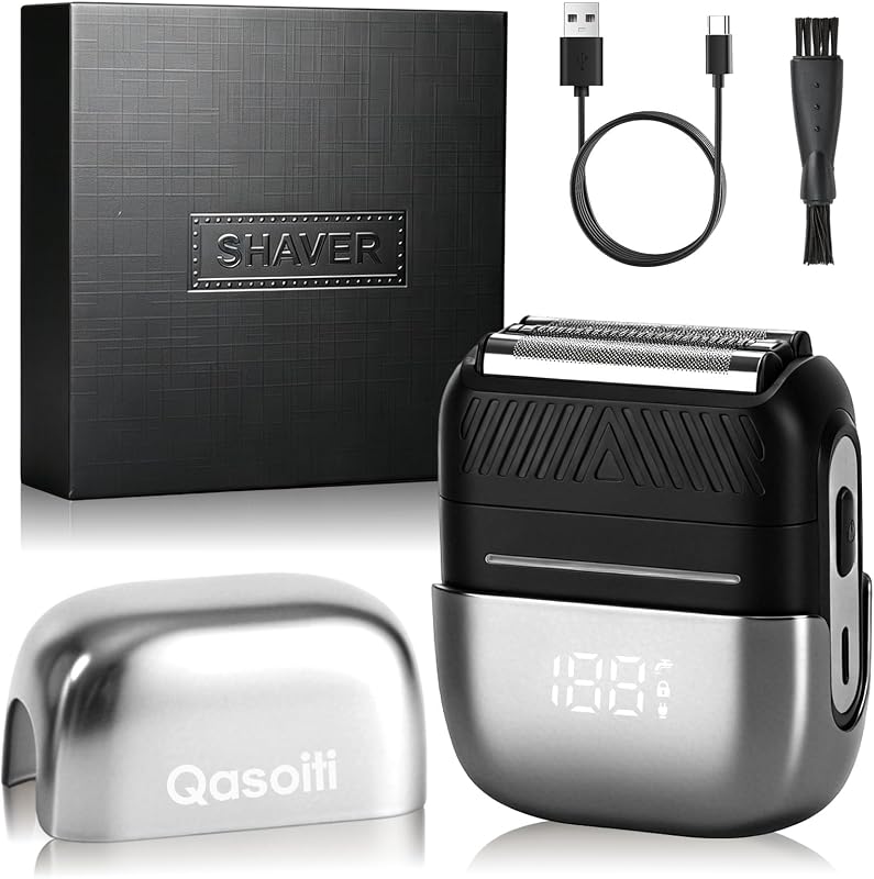 Barbeador elétrico de tela Qasoiti com cabeça de lâminas flutuantes 3D, recarregável via USB-C, uso seco e úmido