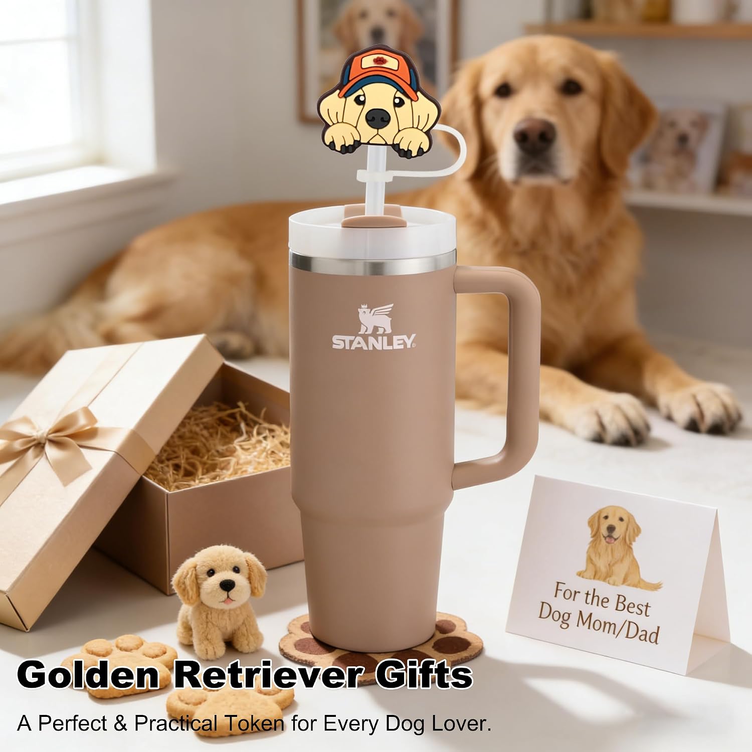 Golden Retriever Straw Covers 10mm Silicone Dog Straw Toppers 4PCs