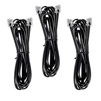 3 Pack RJ12 Cable Phone Cord, 6P6C Male to Male, Straight Wired, for Data and Voice Use, Black 3.3FT