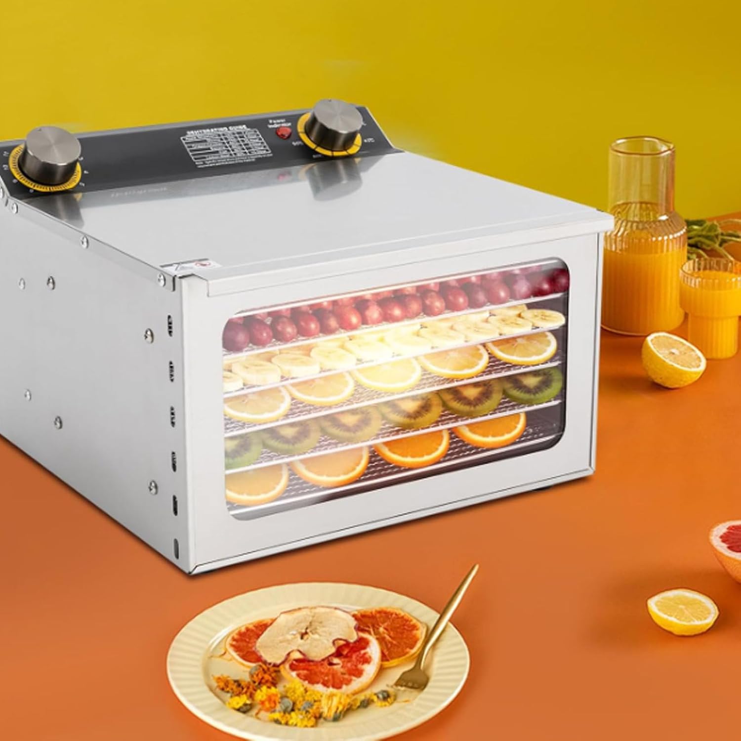 Commercial Food Dehydrator 400W, Digital Timer & Temp Control, 6-Layer Stainless Steel Fruit Dryer for Healthy Snacks, Jerky, Vegetables & Fruits