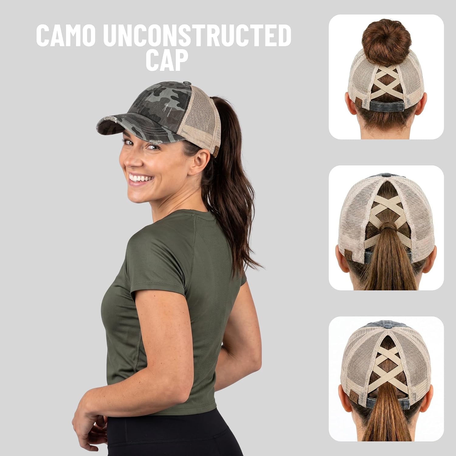 Funky Junque Criss Cross Ponytail Cap, Messy Bun Distressed Baseball Hat image 3