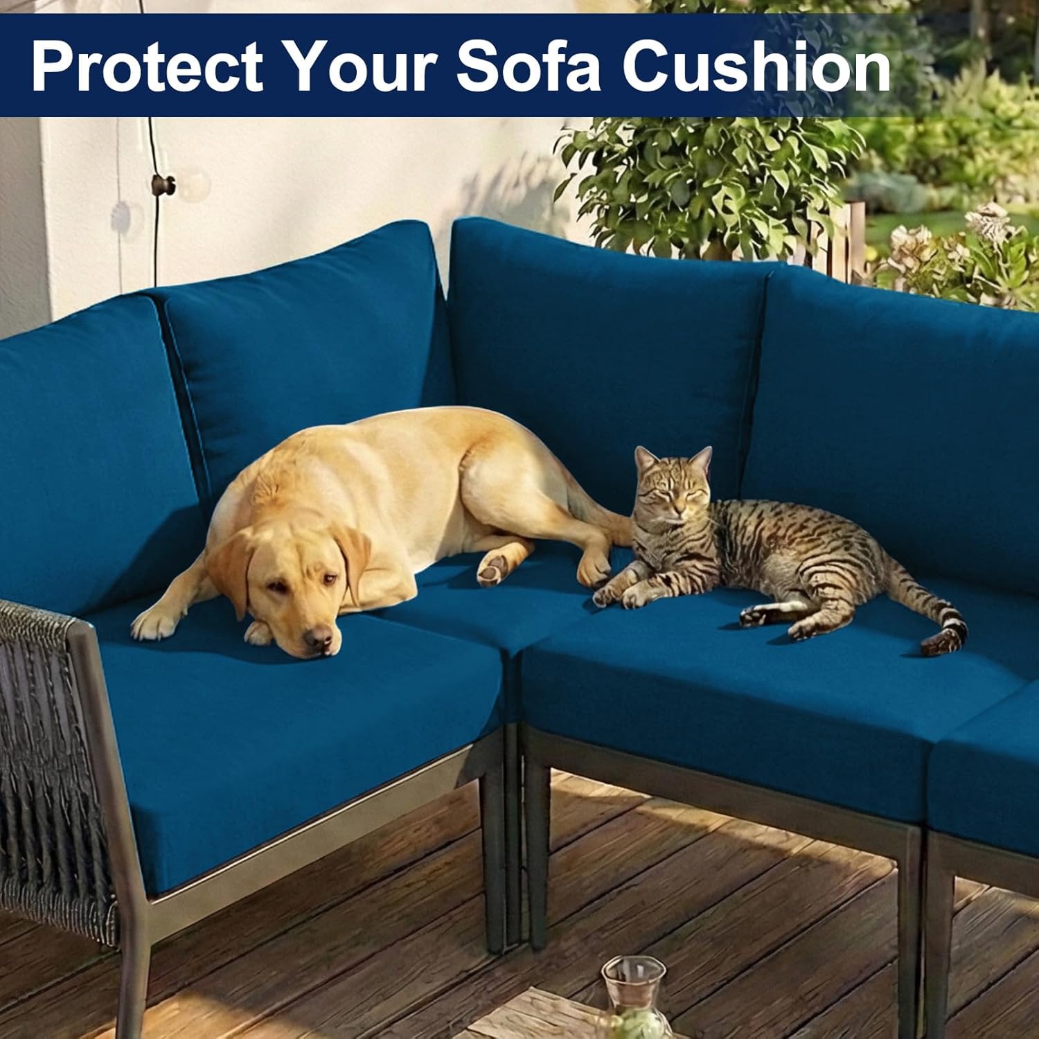 Smiry Waterproof Patio Cushion Covers, Stretch Outdoor Couch Slipcovers Replacement Washable Furniture Protector Sofa Chair Seat Cover for Dogs and Pets (8 Pcs, Peacock Blue)