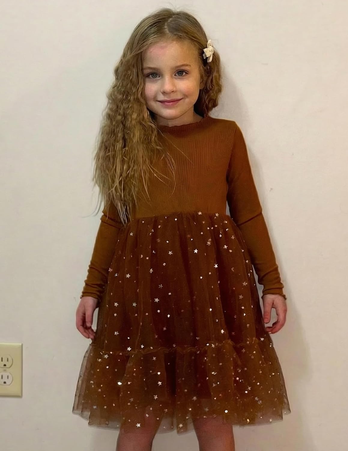 Arshiner Toddler Girl Tutu Dress Fall Winter Long Sleeve Star Sequin Holiday Party Tulle Dresses 2-6Y - Image 3