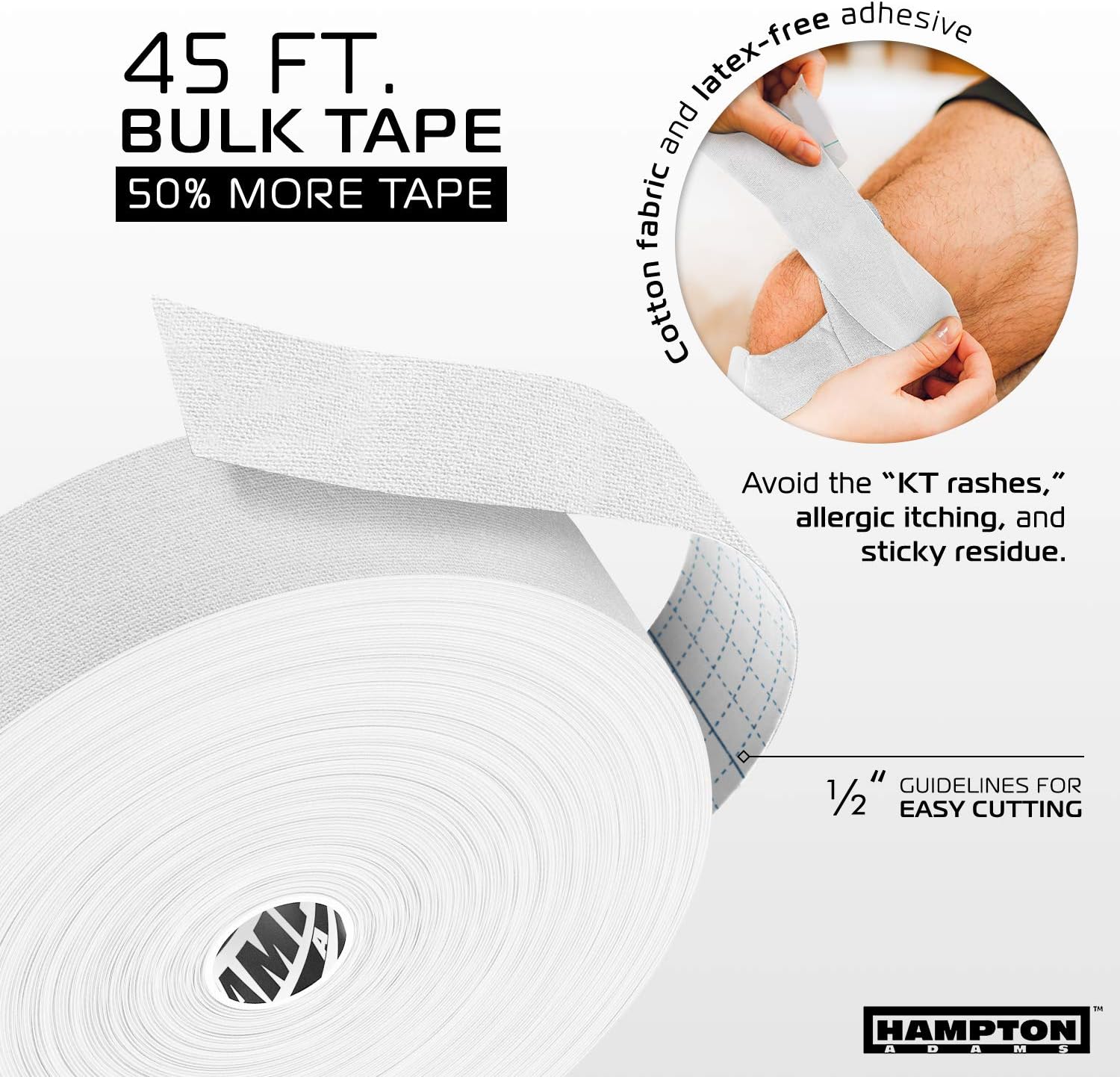 Hampton Adams | As Seen on Shark Tank | Elastic Kinesiology Tape (Bulk Roll) | 135ft Uncut | Supports & Protects Muscle Wrist Knee Shoulder Back Plantar Fasciitis | Waterproof Hypoallergenic