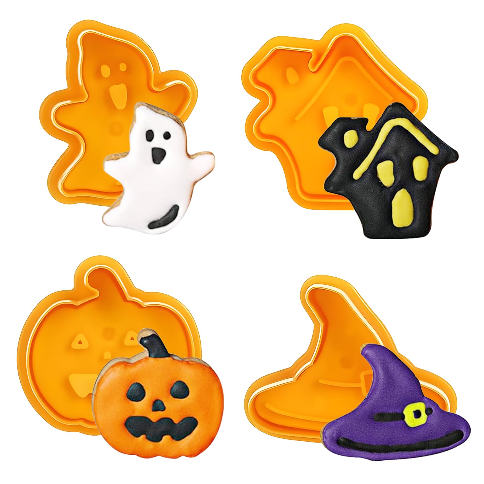 Halloween Cookie Cutter Set - 4 Pieces Holiday Cookies Molds - Pumpkin, Witch Hat, Haunted House, Troublemaker - Cookie Cutter for Kids Children Boys Girls Halloween