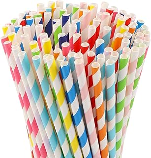 100 Pcs Biodegradable Paper Straws, Assorted Rainbow Colors Striped, 10 ...
