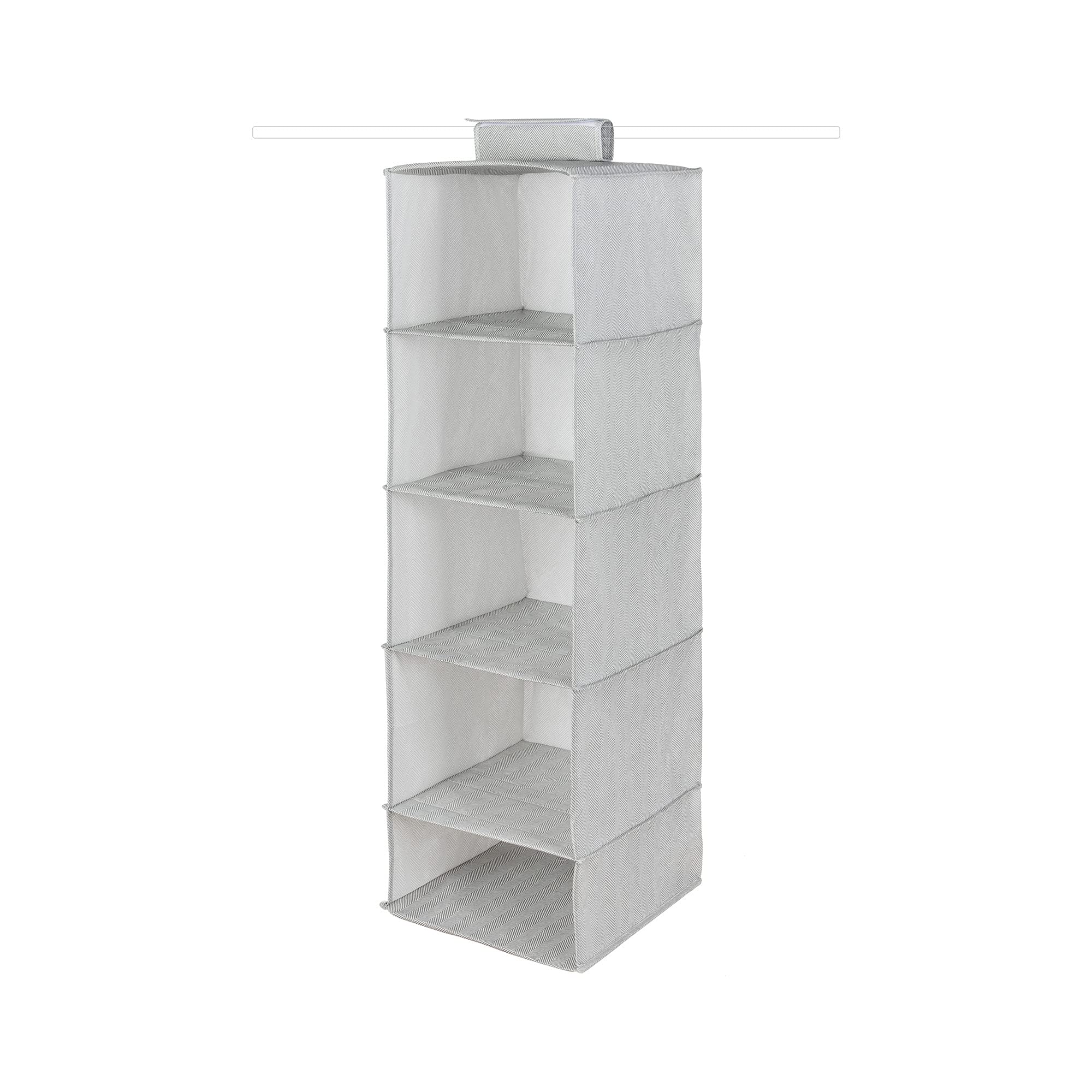 Compactor Hanging Organiser for Shoes and Clothing, 5 Compartments, Velcro Fastening, Supports up to 6kg, Grey/White, Boston Range, 30 x 30 x H105 cm, RAN10166