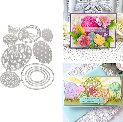 Juego de 7 troqueles de metal de huevos de Pascua con diseño de flores mariposa plantillas de corte de marco manualidades tarjetas cortes para hacer