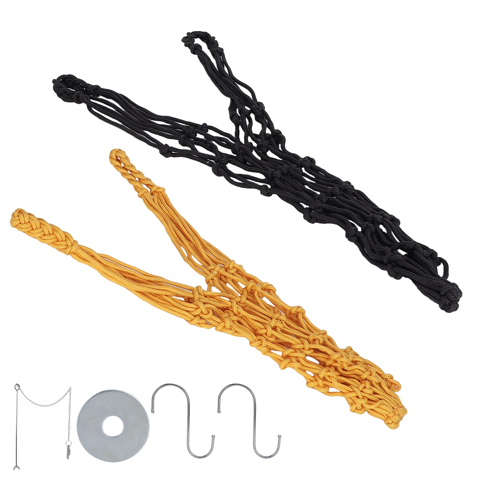Ketsicart Poultry Fruit Holder, Chicken Feeder Net Bag Attract Chickens with 2 Hooks for Parrots for Hen for Rooster(Black + Yellow net + Fruit Fork with Chain)