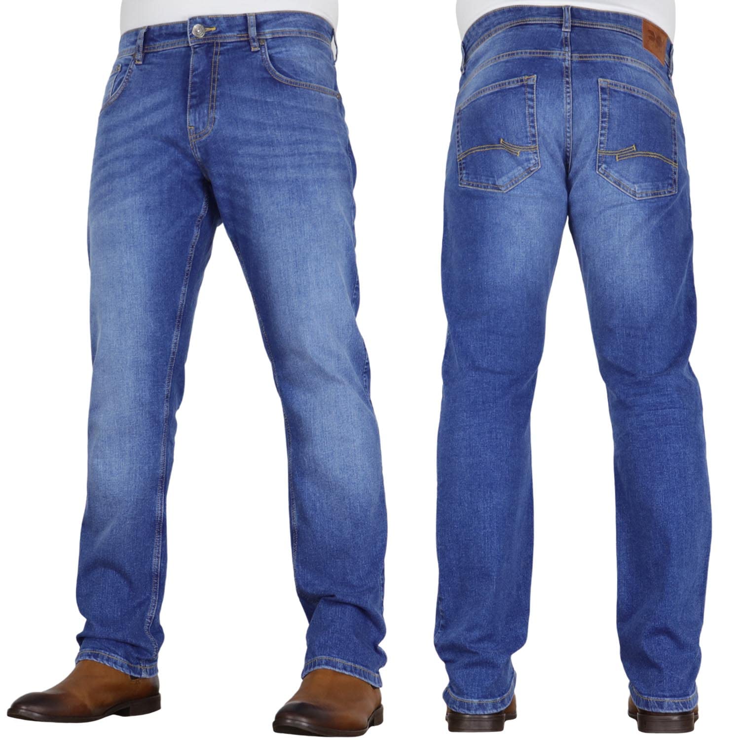 Crosshatch Mens 'Tarrow' Straight Leg Stretch Denim Jean with Designer Belt by JeanBase Mid Wash (Without Belt) 32W X 30L