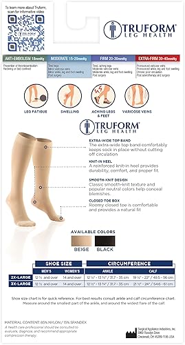 Miniatura 4 de Truform - Medias de compresión de 15-20 mmHg para hombres y mujeres, hasta la rodilla, punta cerrada, talla 3XL, beige
