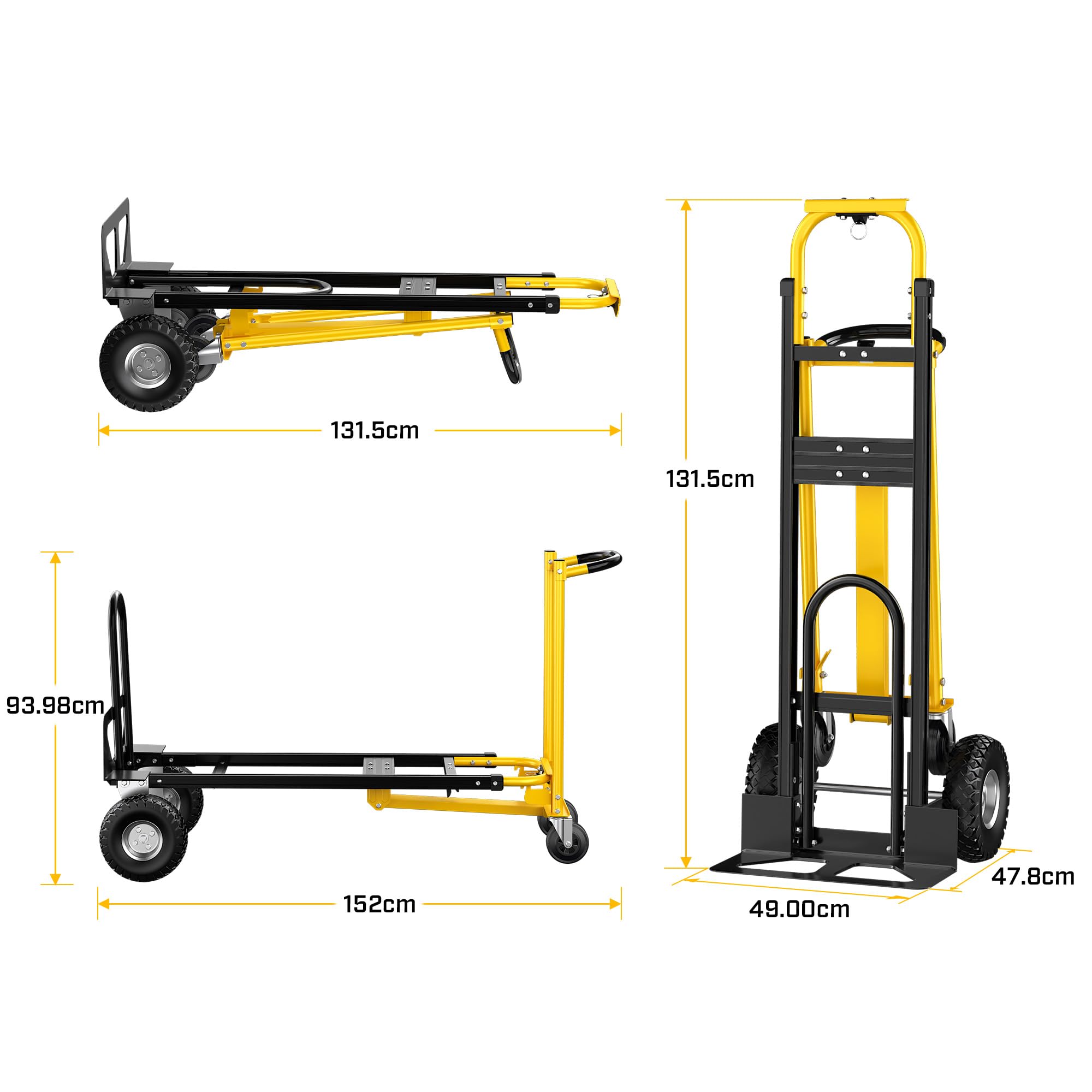 LDHTHOPI 3IN1 Sackkarre Klappbar MAX 454KG,Aluminium Transportwagen mit vollgummireifen,Rollen Schwerlast Plattformwagen für Umzüge von Haushalten, Büros und Lagern
