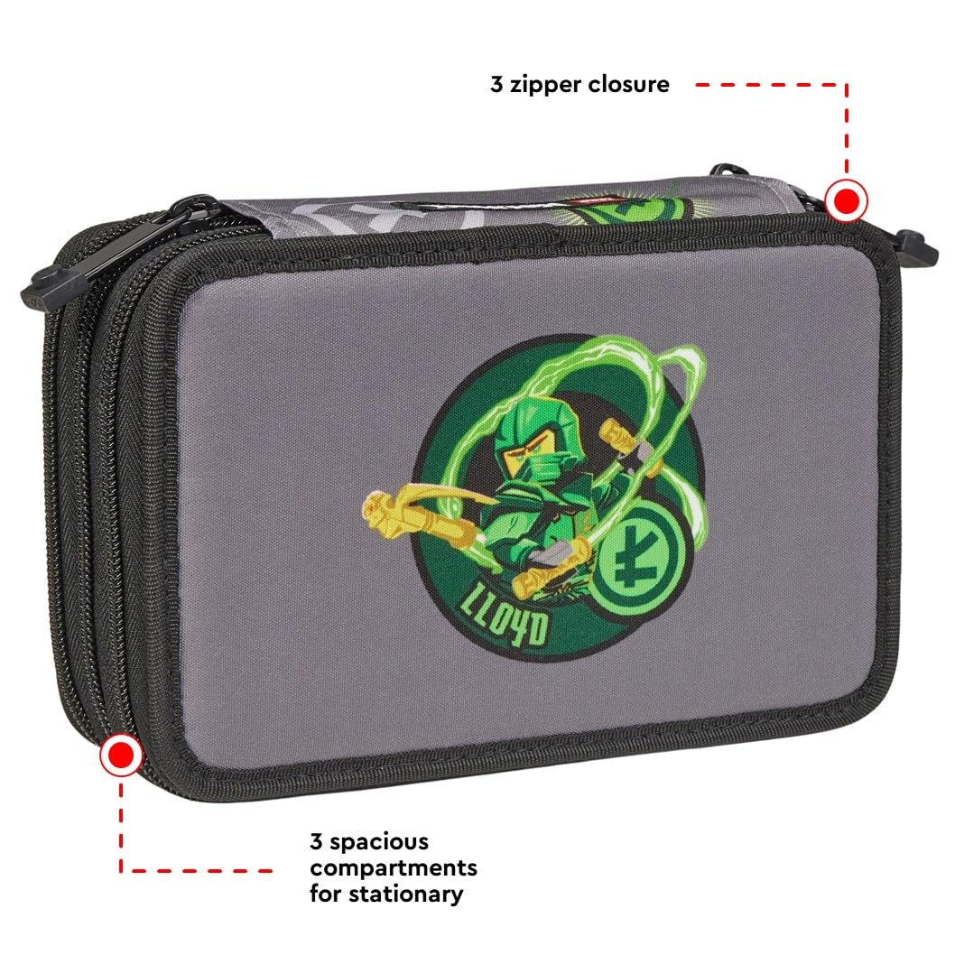 SKANDO BAGS Piórnik Lego Ninjago – stylowy organizer do przyborów do pisania z trzema przestronnymi przegródkami, bezpiecznymi zamkami błyskawicznymi i unikalnymi detalami Lego 1 x 1, Standard