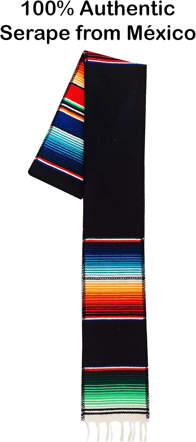 Yani's Gifts Genuine Serape, Mexican Sarape Graduation Sash, Black Hispanic Stole Serape Scarf