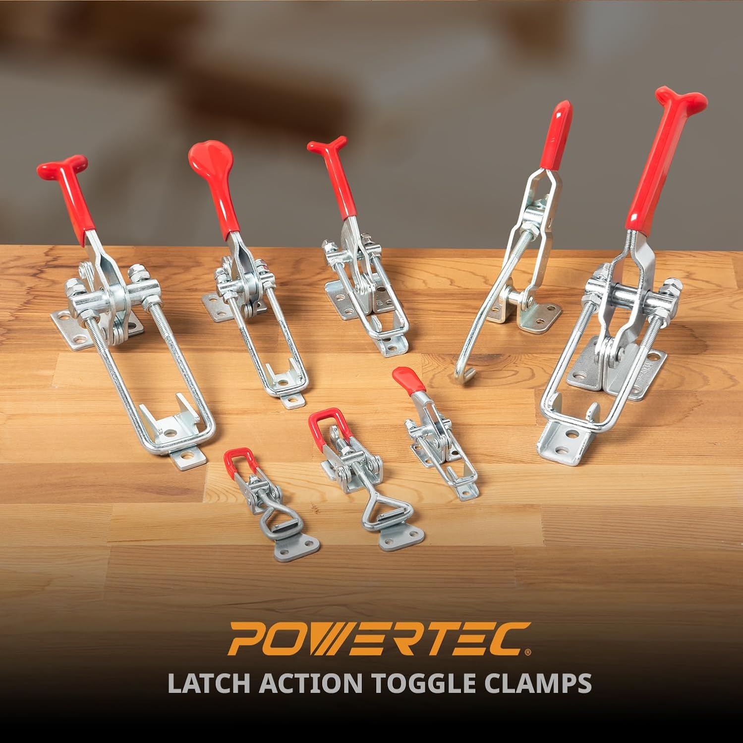 POWERTEC Toggle Clamp, 700 lbs Holding Capacity, 431 Adjustable U Bolt Latch w/Antislip Hand Grip for Woodworking Jigs & Fixtures, Smoker, Tire Carrier, (20307-P4V), 4 Count, Pack of 1