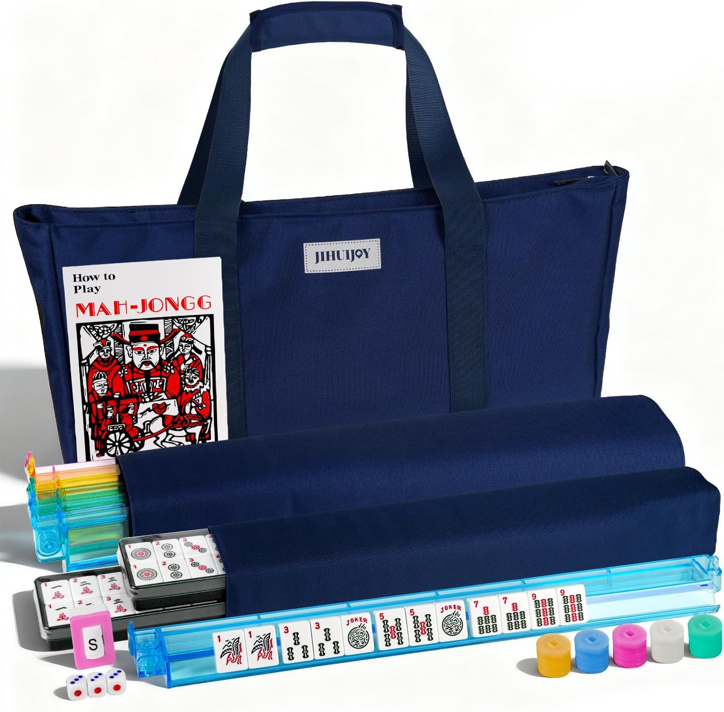 166 Pcs Melamine American Mahjong Tiles Set with Carrying Bag, Racks, Pushers, Dice & Instructions | Complete Game Set for Beginners & Adults, Portable for Travel, Home and Family Game Night