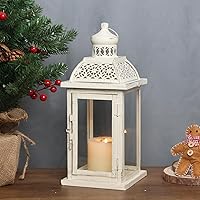 DECORKEY 14.4" Vintage Metal Christmas Lantern - Large Hanging Candle Holder for Farmhouse Porch Patio Indoor Outdoor Decor