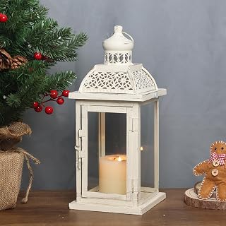 DECORKEY 14.4" Vintage Metal Christmas Lantern - Large Hanging Candle Holder for Farmhouse Porch Patio Indoor Outdoor Decor