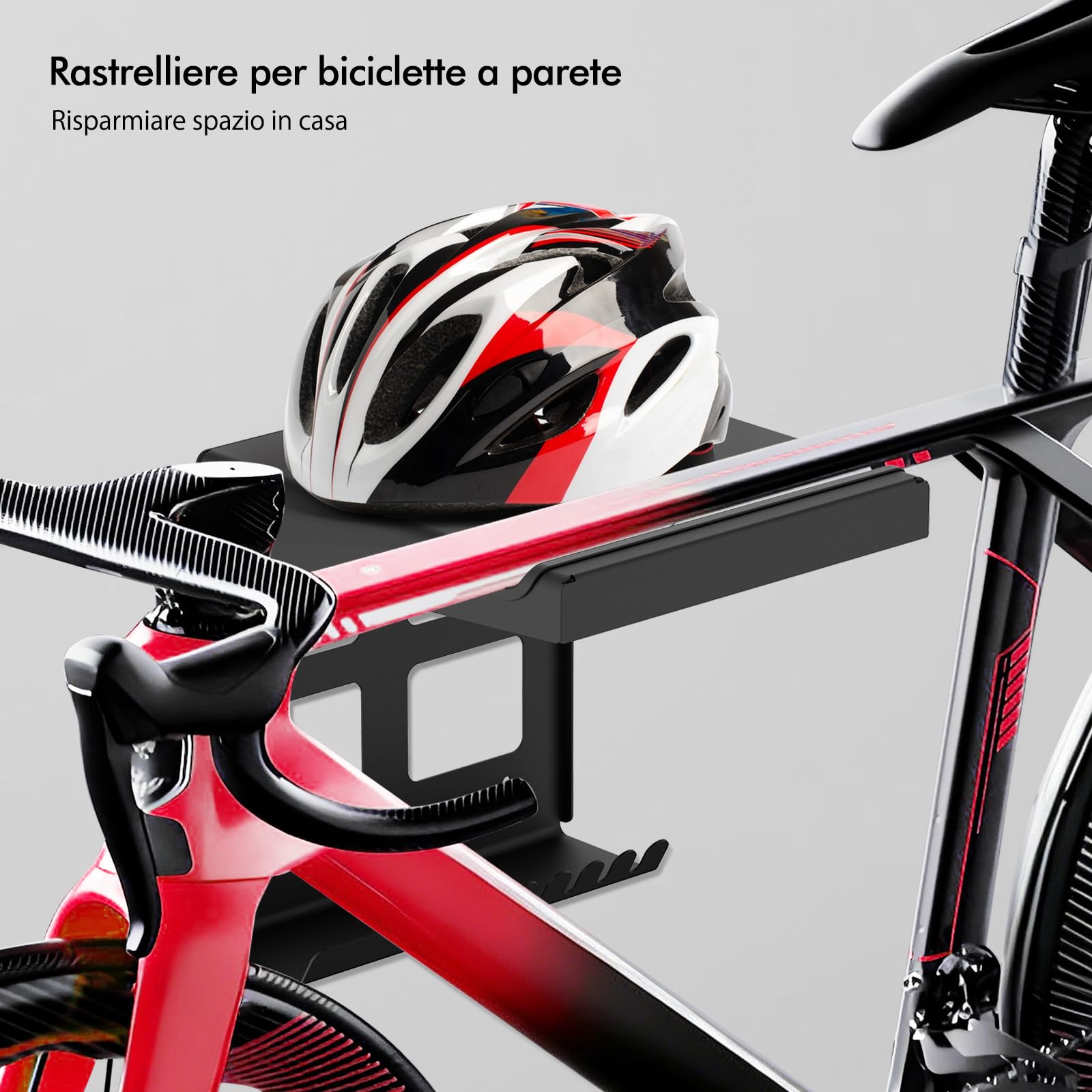 Mimoke Supporto da parete per bicicletta, per interni, per biciclette, con ganci, design compatto e robusto, imbottitura protettiva, spazio aggiuntivo, facile da installare (Nero)