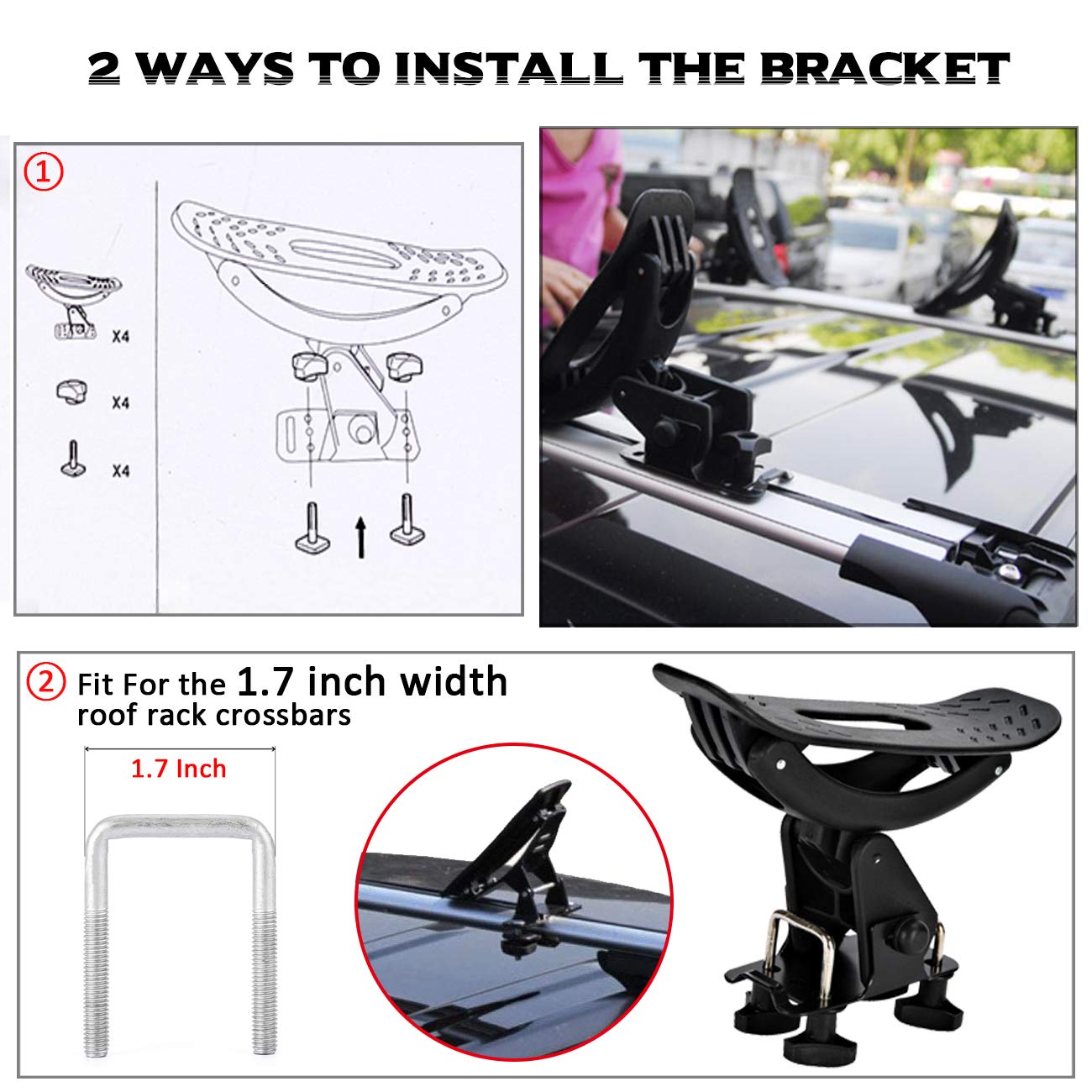 Alavente Kayak Saddles, Boat Canoe Carrier Tie Down Straps Surf Ski Roof Top Mounted on Car SUV