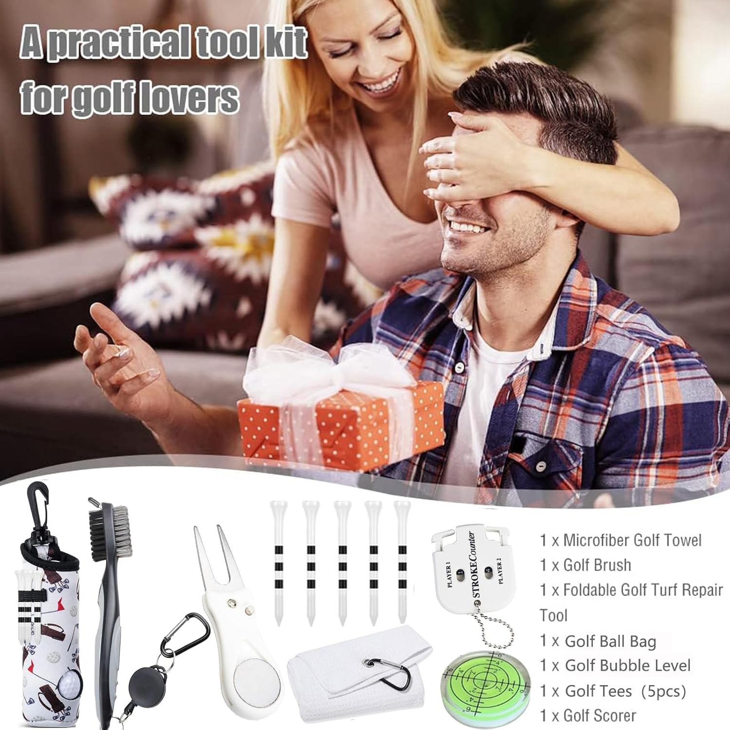 11 Pcs Golf Accessories Kit, Include Golf Ball Bag with Hook Tees Towel Cleaner Brush Ball Marker Divot Tool Score Counter - Image 5