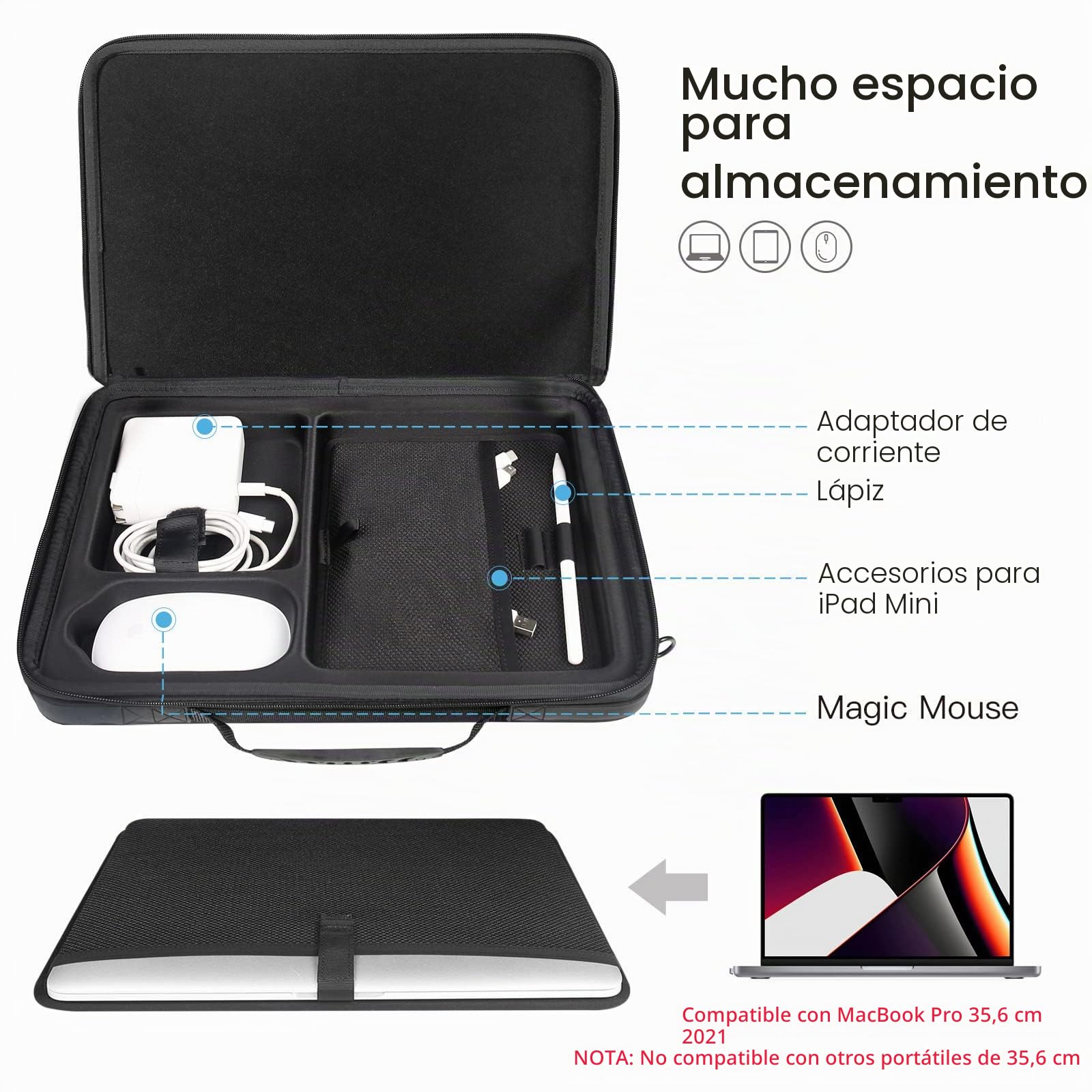 Smatree - Funda rígida para ordenador portátil de 14 pulgadas MacBook Pro 2021/13,3" MacBook Pro/MacBook Air /12,3 pulgadas Surface Pro X/8/7/6/5 de 13,3 pulgadas, color negro