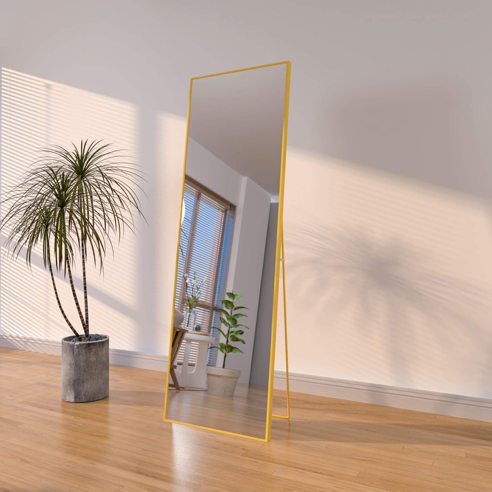 FANYUSHOW Espejo de cuerpo entero 165 x 60 cm con marco de metal dorado, espejo de pie HD grande con gancho para salón, dormitorio y vestidor