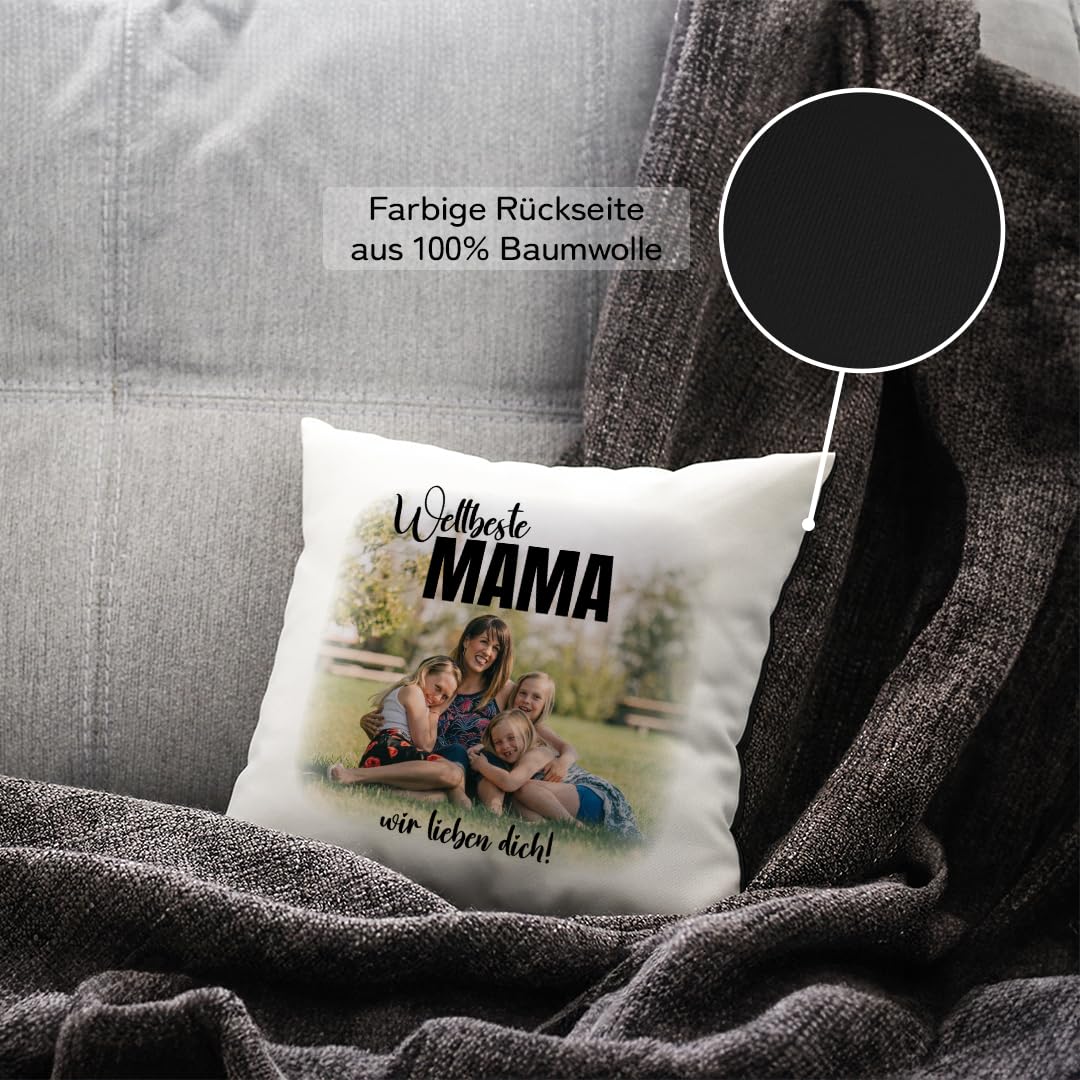 Personalisiertes Kissen 40x40 cm mit Foto & Kissenfüllung – Individuelles Fotokissen mit Bild – Personalisiertes Geschenk für Frauen, Männer & Freundin – Dekokissen & Kuschelkissen, Weiß/Schwarz