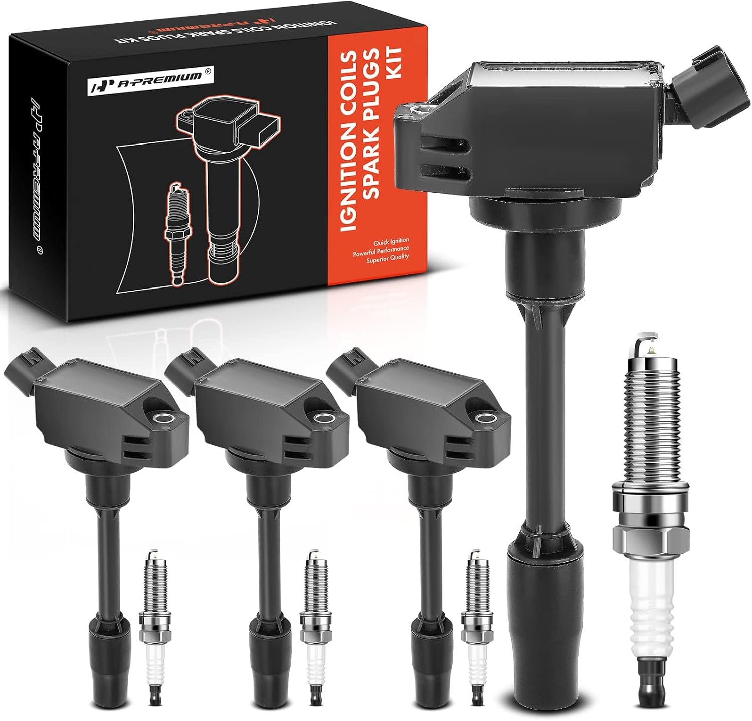 A-Premium Set of 4 Ignition Coil Pack and Iridium Spark Plugs Compatible with Toyota Camry 2018-2020, RAV4 2019, Highlander 2020, Avalon 2019-2020 & Lexus ES300h 2019-2020, UX250h 2019