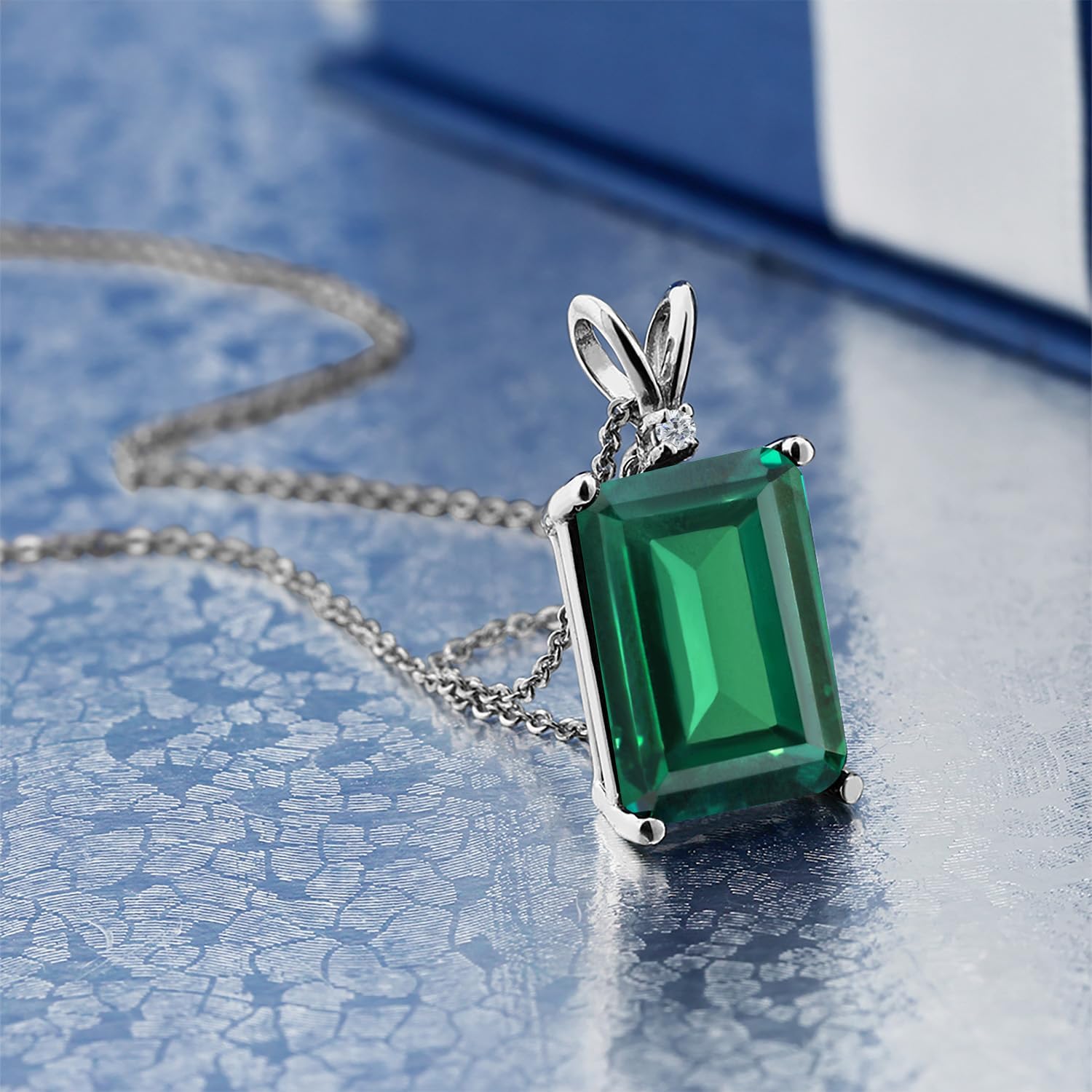 Gem Stone King 5-10 Cttw Gemstone Birthstone and Round Accent White Diamond Necklace | 14X10MM Emerald Cut | 925 Sterling Silver | Pendant Necklace for Women | With 18 Inch Silver Chain - Image 3
