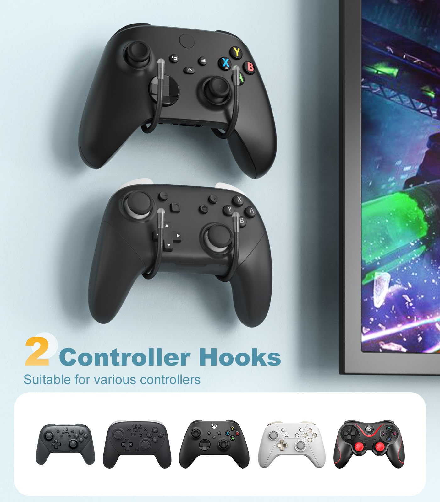 MoKo Support Mural Compatible avec Nintendo Switch 2 2025, Support de Jeux Vidéo en Métal avec 4 Crochets pour Joy-Con, Étagère Murale avec des Trous pour la Dissipation de la Chaleur, Noir