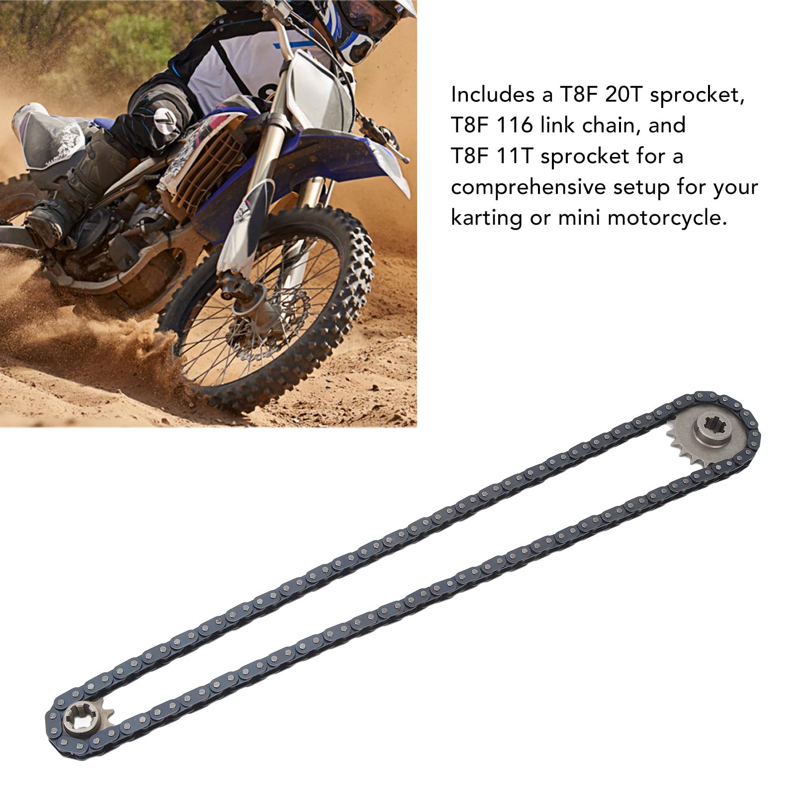 Pignon T8F 11T, Chaîne d'entraînement T8F avec Chaîne en Acier Pignon T8F 20T 11T 116 Maillons Kit de Chaîne d'entraînement T8F pour Karting, Mini Moto, Scooter Tout-terrain, VTT Pignon T8F 11T, Chaîne d'entraînement T8F avec Chaîne en Acier Pignon T8F 20T 11T 116 Maillons Kit de Chaîne d'entraînement T8F pour Karting, Mini Moto, Scooter Tout-terrain, VTT