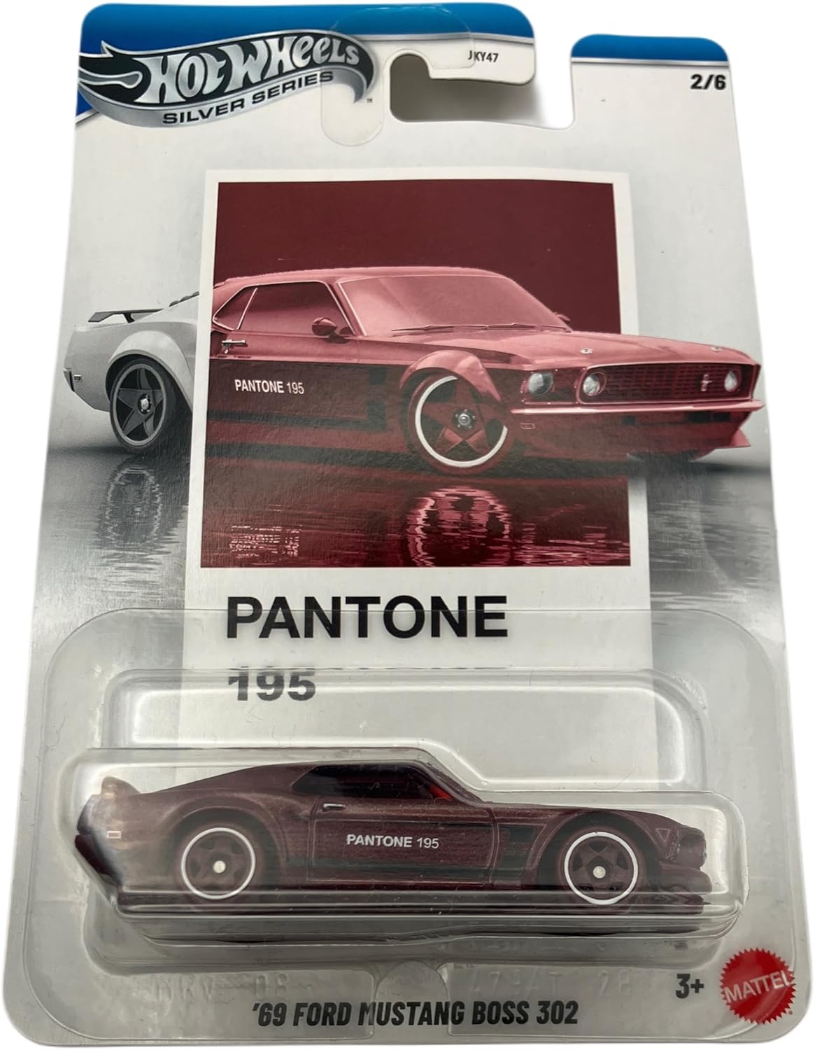 Hot Wheels - '69 Ford Mustang BOSS 302 - JKY48 - Silver Series 2/6 - Pantone 195 - Premium Card - Wine Red - Official Licensed Model - Mattel 2026-1:64 - Pantone Colour Edition