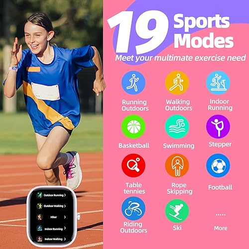 Miniatura 3 de Reloj Rastreador de Fitness para Niños, IP68 Resistente al Agua, Reloj Inteligente para Niños con Esferas DIY de 1.5", 19 Modos Deportivos,