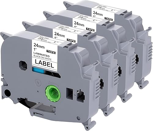 Weemay TZ - Cinta adhesiva de 0.945 in 0.94 pulgadas, laminada blanca TZe-251, compatible con Brother P Touch de 0.945 in, negro sobre blanco,