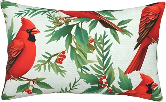 16x24 Inch Rectangle Throw Pillow Cover Christmas Red Bird Patterns Lumbar Pillow Case with Hidden Zipper Modern Decorative Polyester Pillowcase for Living Room Bedroom Bed Sofa Couch Cushion Cover
