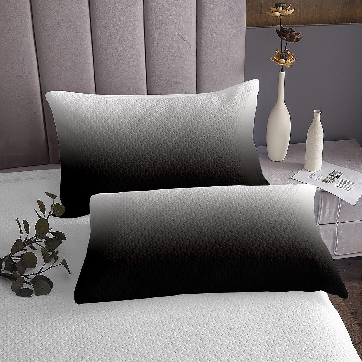 Feelyou Ombre Bedspread Ombre Effects Quilted Coverlet Set Kids Girls Boys Gradient Black Grey White Bedding Collection Decor Bedroom Collection 3Pcs King Size