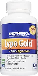 Enzymedica Lypo Gold, Concentrated Amounts of Lipase Enzyme, For Fatty Food Digestion, 120 Capsules (120 Servings)