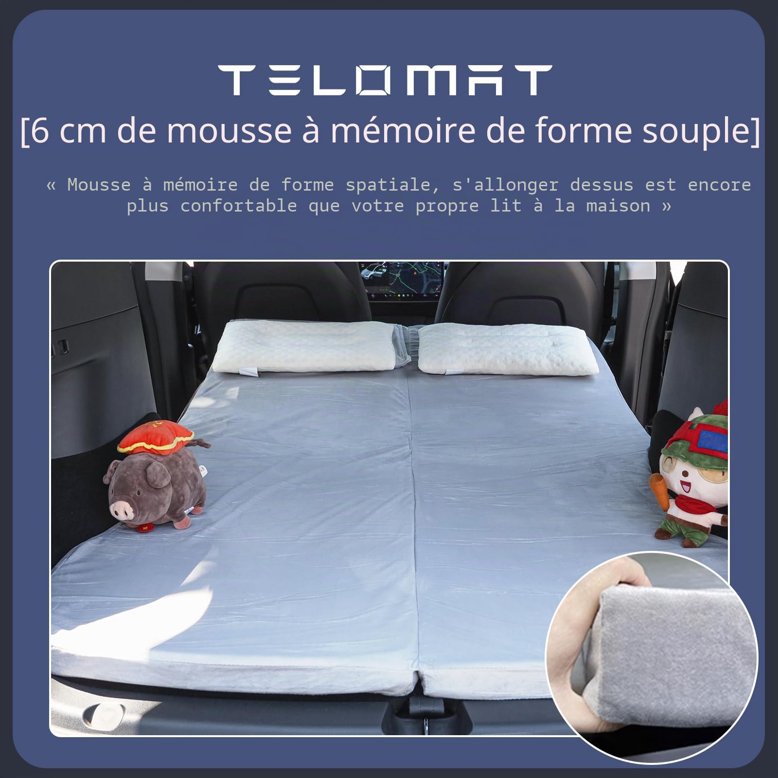 Matelas de camping portable pliable en mousse à mémoire de forme avec sac de rangement et drap pour Tesla modèle Y, lit de couchage de voiture de siège arrière (6 cm)