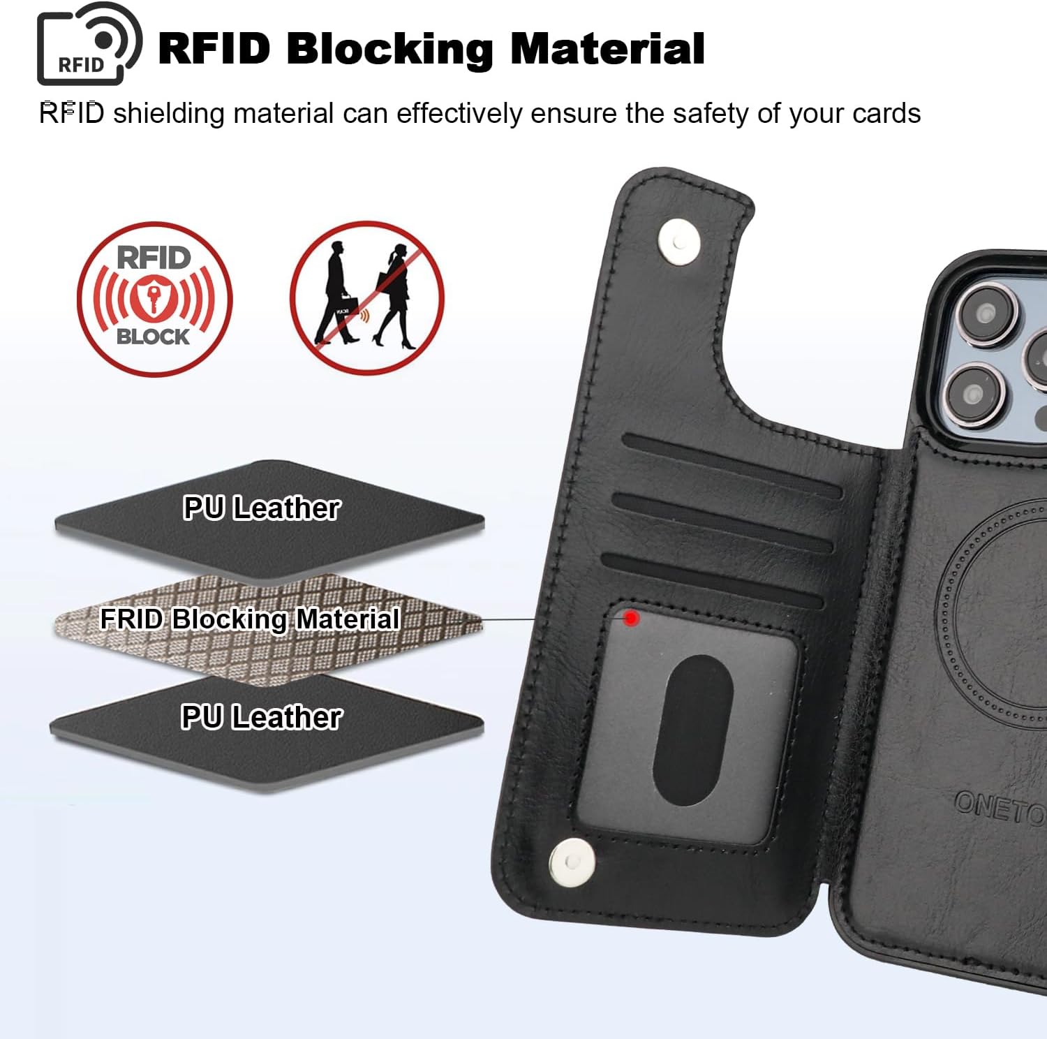 ONETOP Compatible with Magsafe for iPhone 14 Pro Max Wallet Case with Card Holder, PU Leather Kickstand RFID Blocking Case, Double Magnetic Clasp and Durable Shockproof Cover 6.7 Inch (Black) - Image 7