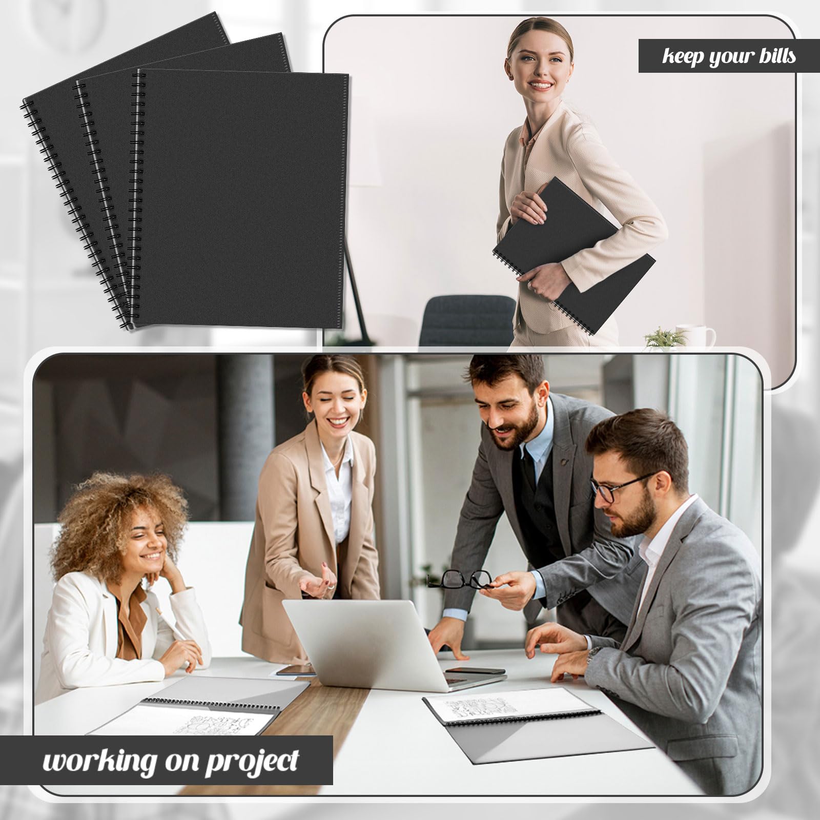 Qilery Carpetas de 8 piezas con bolsillos en espiral, 10 bolsillos, organizador de carpetas con 8 bolsillos transparentes, carpeta de documentos, carpeta negra con fundas de plástico para escuela,