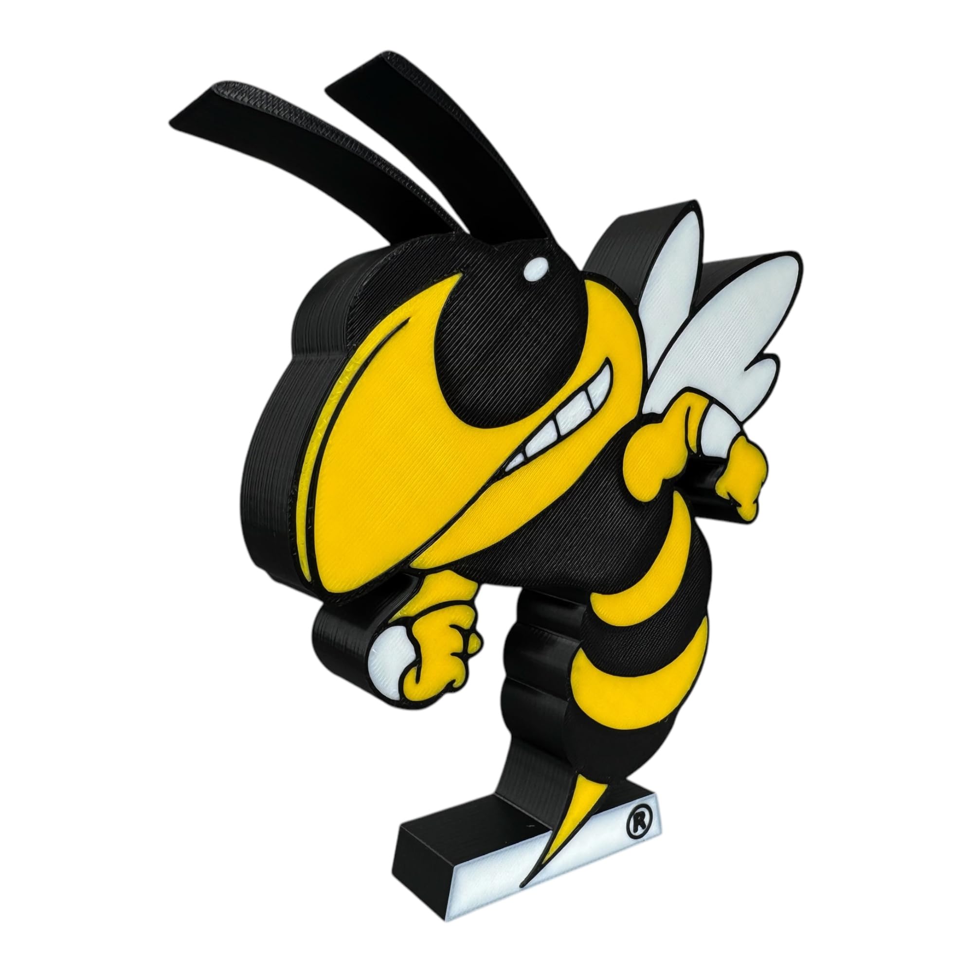 CLTFanCreations Georgia Tech Buzz The Yellow Jacket 3D Printed Decorative Logo, Free-Standing Display Figure, (Black/White/Gold), College Sports Fan Decor
