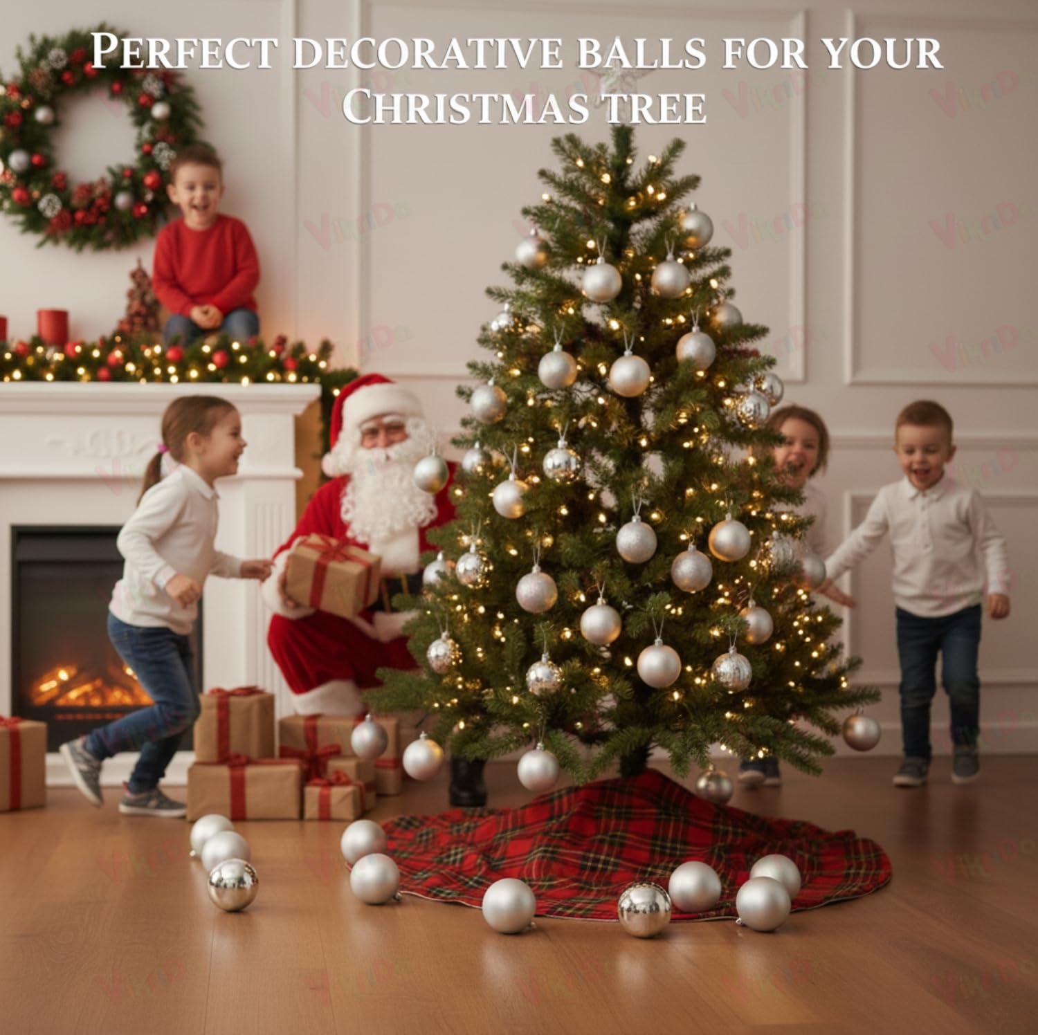 VikriDA Big Size 10 cm Christmas Ornament Balls (12 Pcs) | Glitter Snowball Hanging Decorations for Xmas Tree & Party Décor – White 2