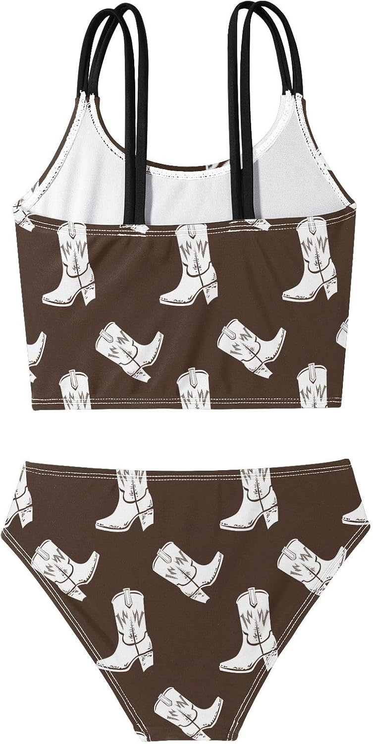 visesunny Girls Two Piece Swimsuits Cowboy Boots Pattern Girl's Bikini Sets Bathing Suits for Girls Size 5-12Y