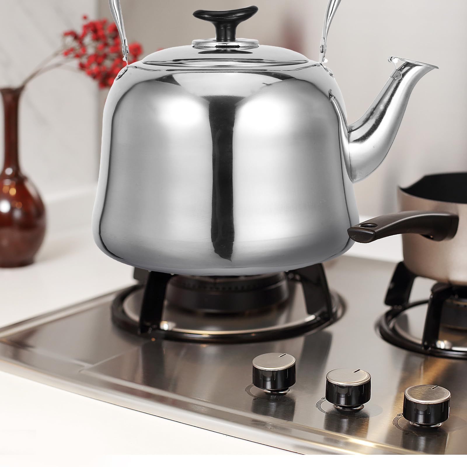 UKCOCO Hervidor de Agua para Estufa 4l de Acero Inoxidable Espesado con Silbato, Tetera Grande Antigoteo Compatible con Inducción, Gas y Eléctrica, Mango Ergonómico Antiescaldaduras