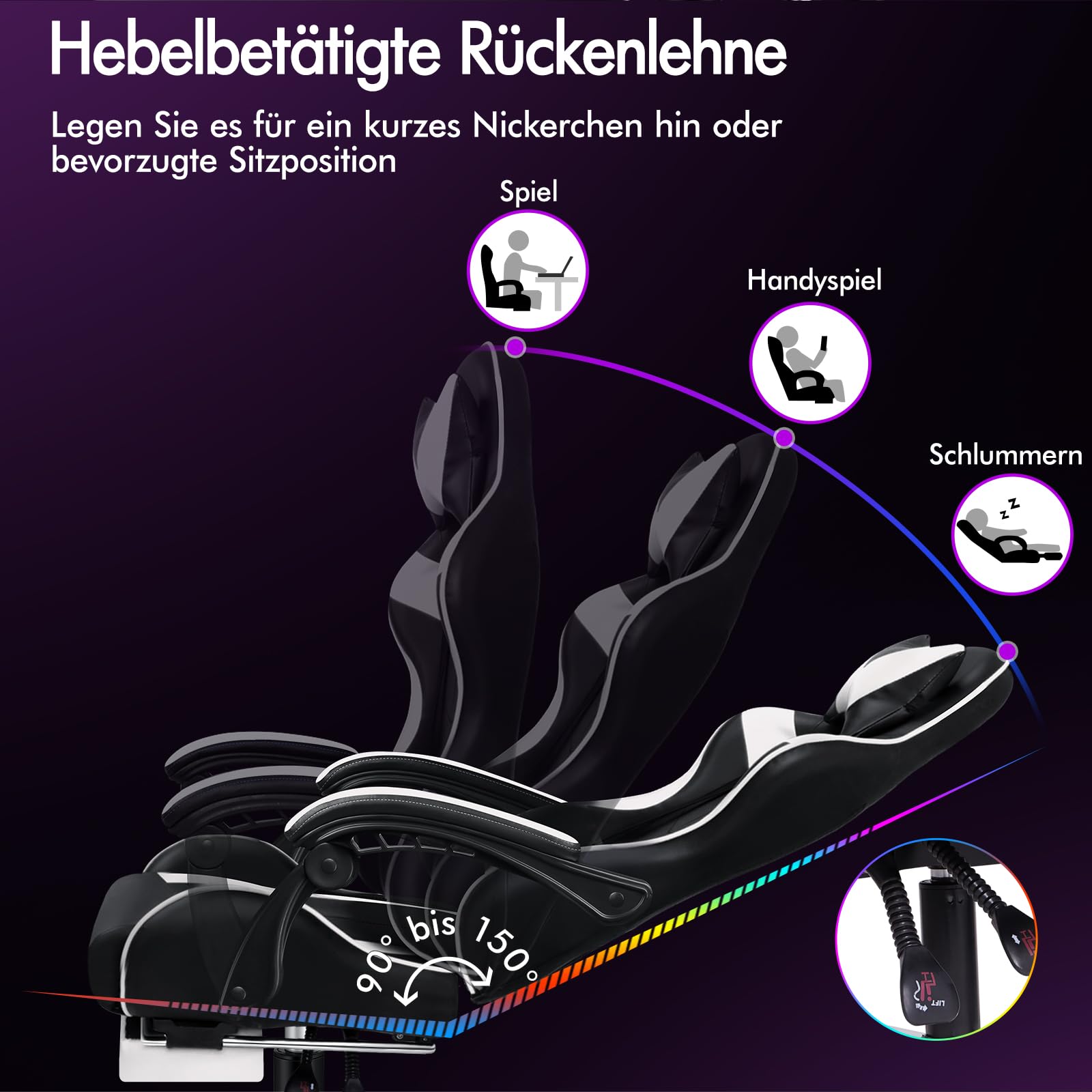 Fotel ALFORDSON gamingowy, ergonomiczny, rozkladany, z zaglówkiem i podnózkiem, skóra PU, regulowana wysokosc, nosnosc 180 kg, bialy