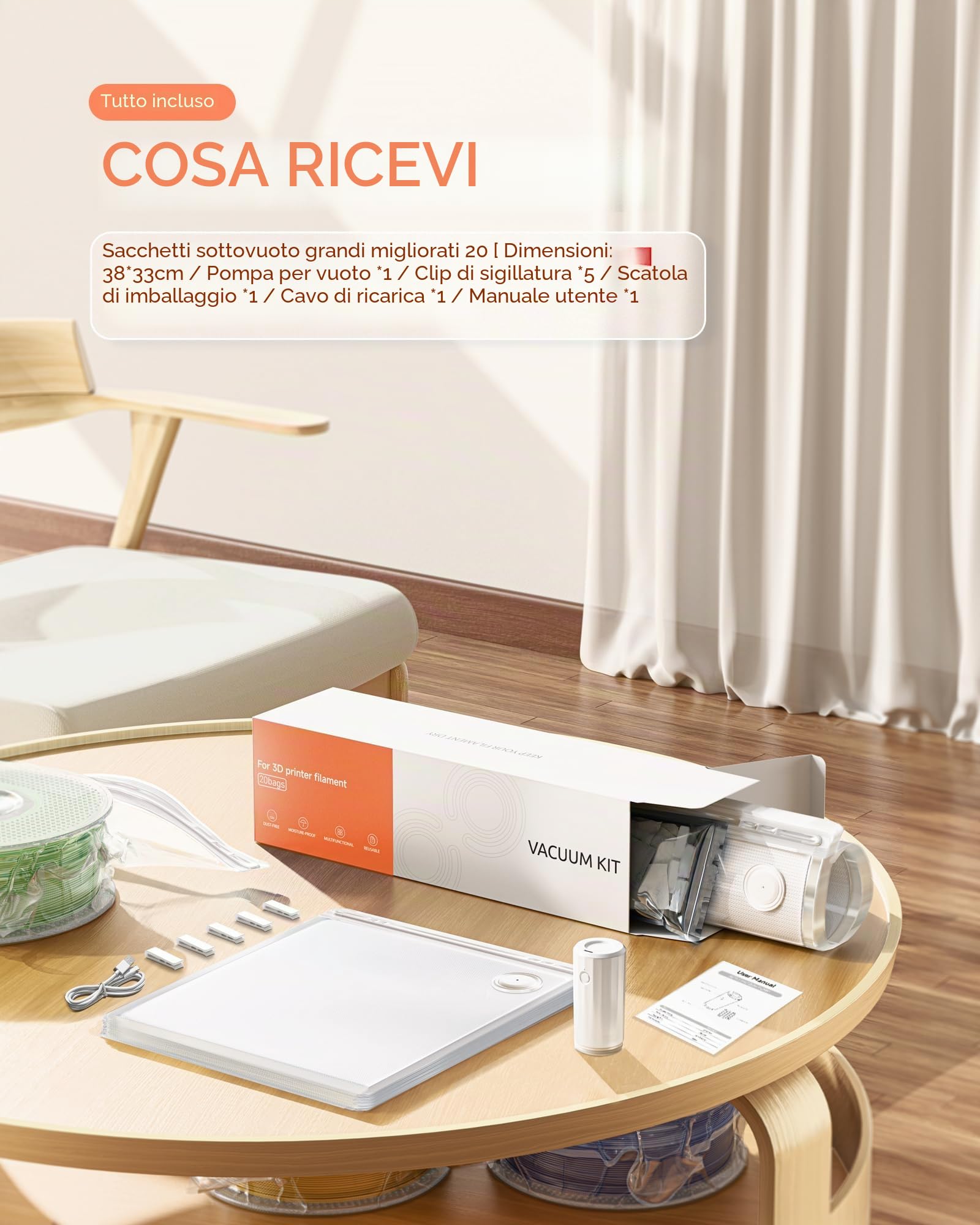 YOOPAI Kit sacchetti sottovuoto per filamento per stampante 3D con pompa automatica, 20 sacchetti extra grandi (38 x 33 cm), compatibili con filamento Bambu Lab 1,75 mm