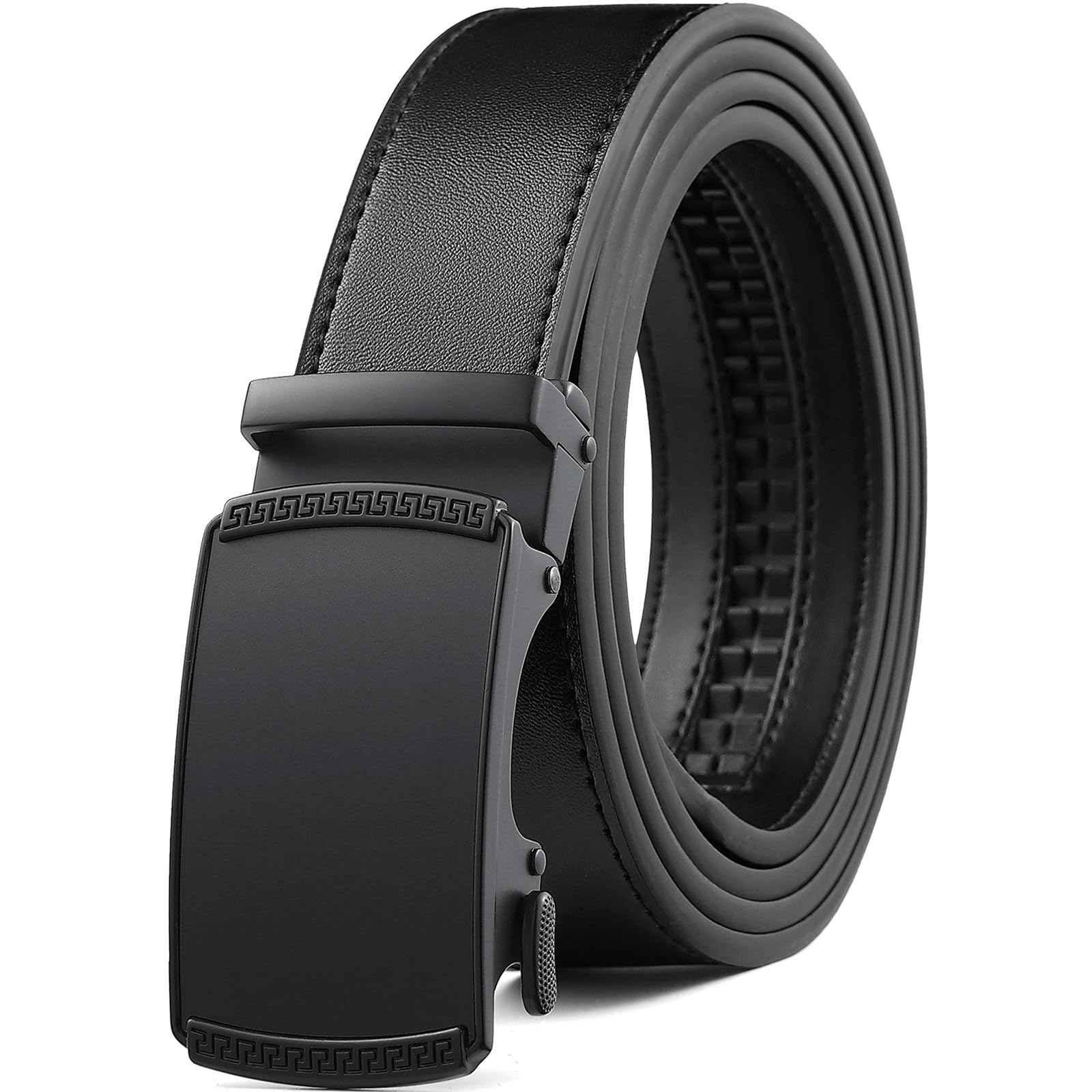 Founders & C Ratchet Belts for Men-Black/Brown Belt Leather 1 3/8" for Casual Dress-Micro Adjustable Belt, All Black 02, 32 - 38W